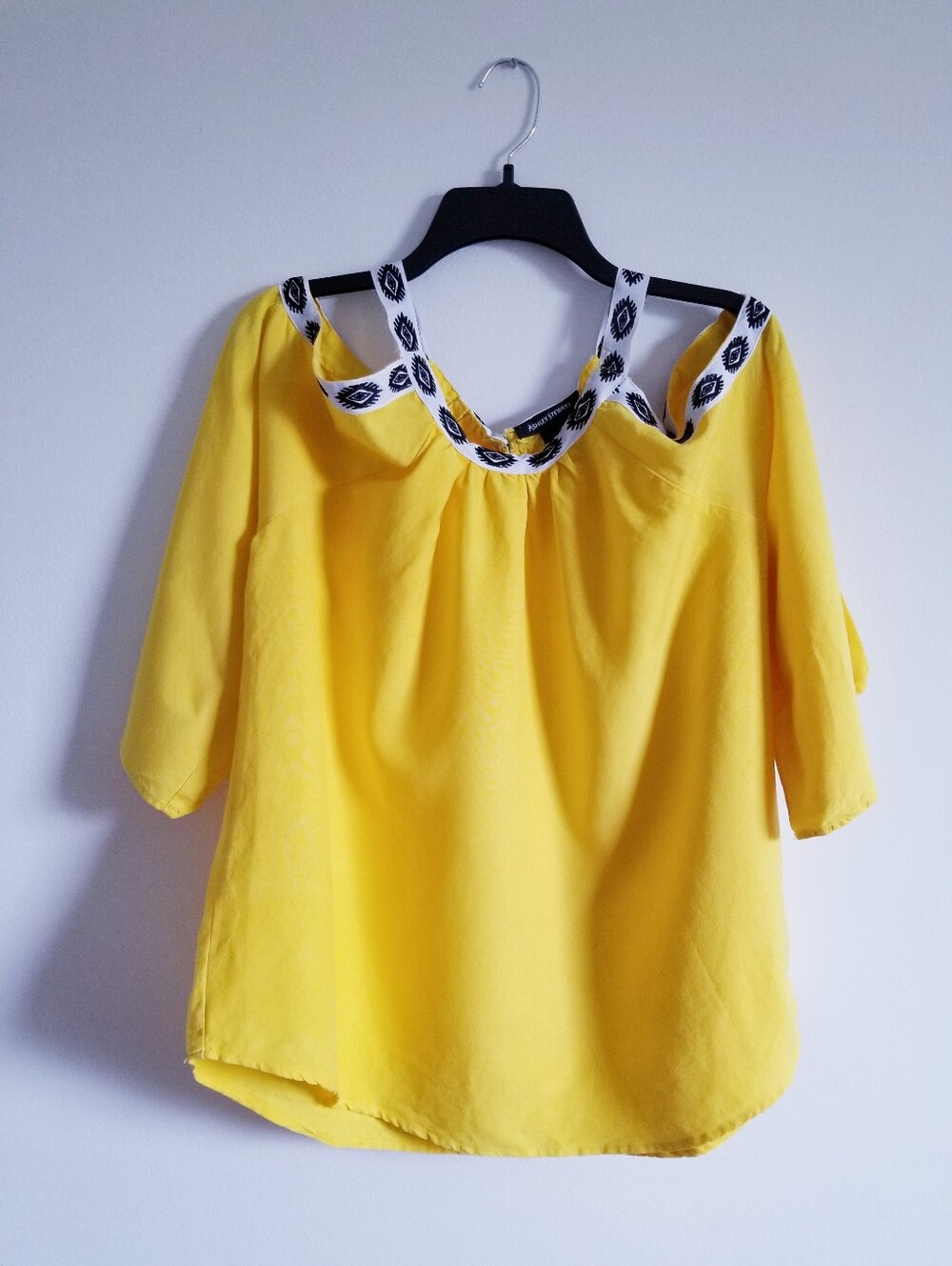 Ashley Stewart Yellow Off-Shoulder Blouse with Embroidered Trim